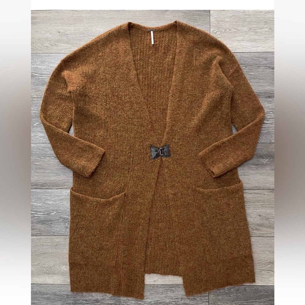 Free People Into The Sea Burnt Orange Alpaca Wool Blend Long Duster Cardigan L